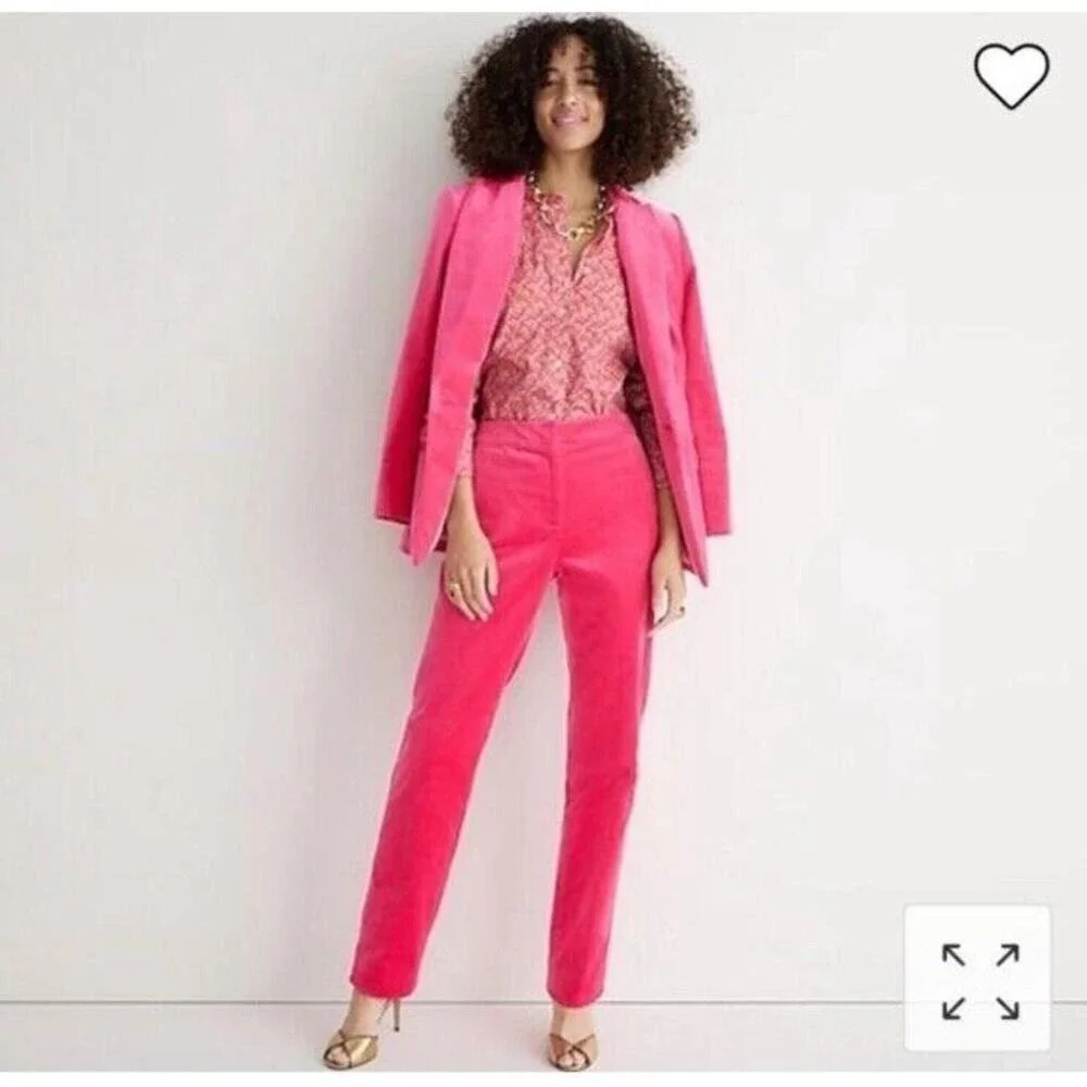 J. Crew. Willa Blazer Pants Suit Fuschia Dragon Fruit Pink Size 6 Velvet NWT